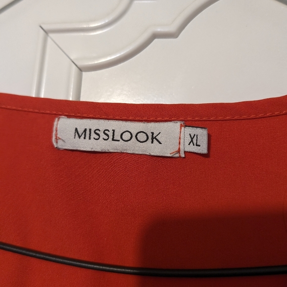 Vivid orange embroidered shirt white & blue flowers boho bright short sleeve top - Picture 4 of 8